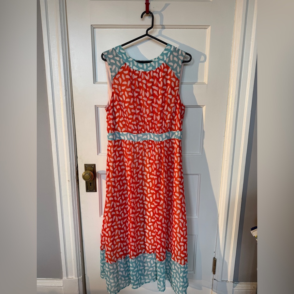 Vibrant Orange and Blue Sleeveless Dress Boden US 10R
